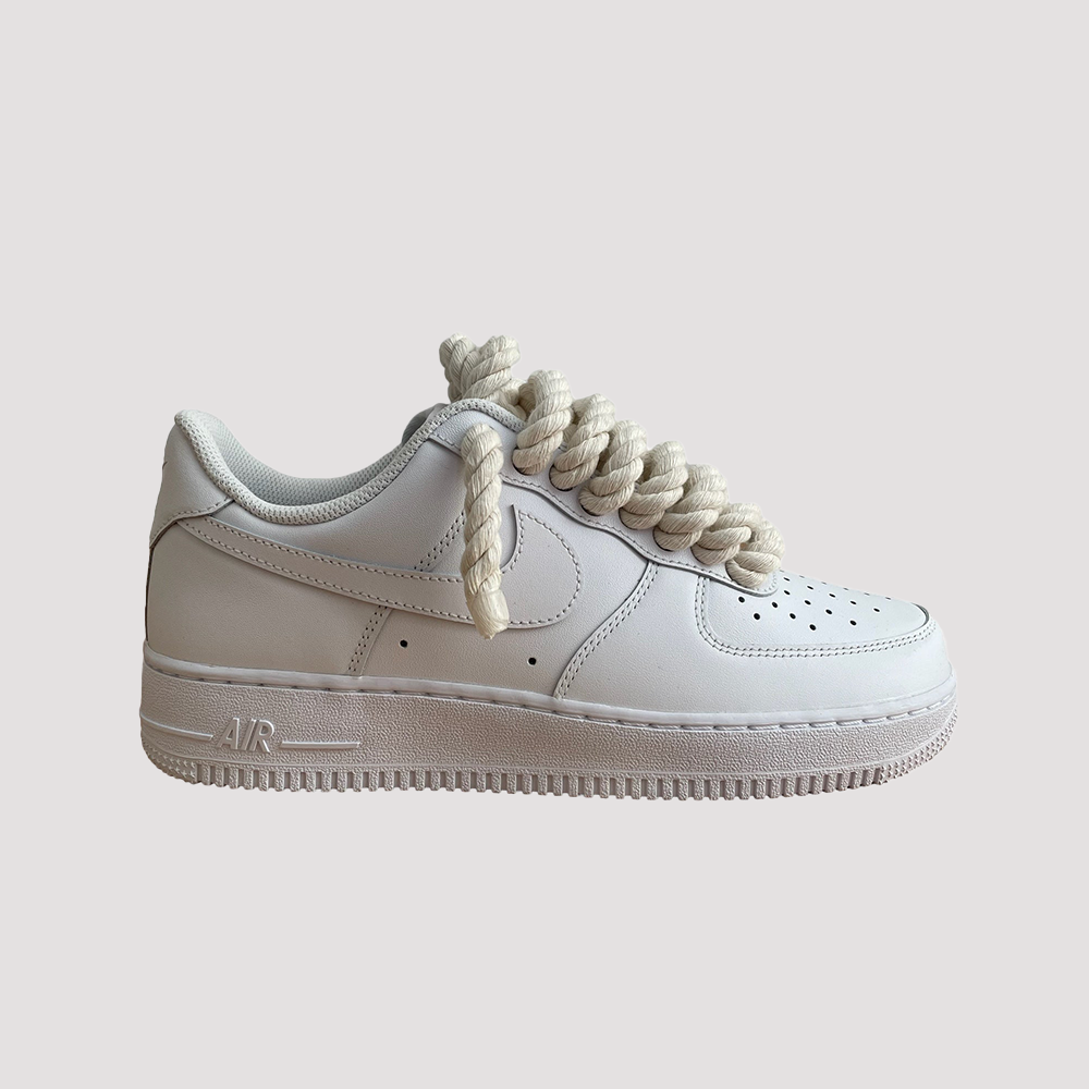 Custom Nike AIR Force 1 Sneaker - Dicke/Rope Schnürsenkel Creme