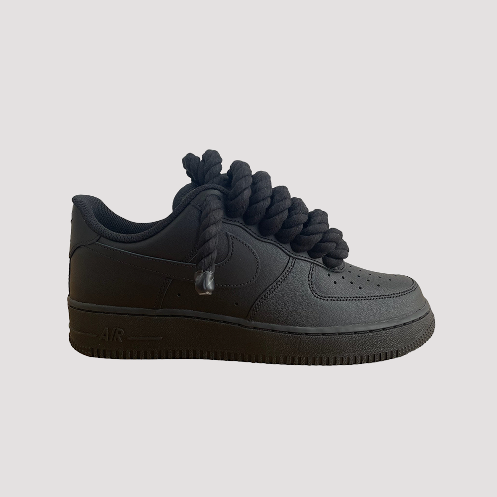 Custom Nike AIR Force 1 Sneaker - Dicke/Rope Schnürsenkel Black