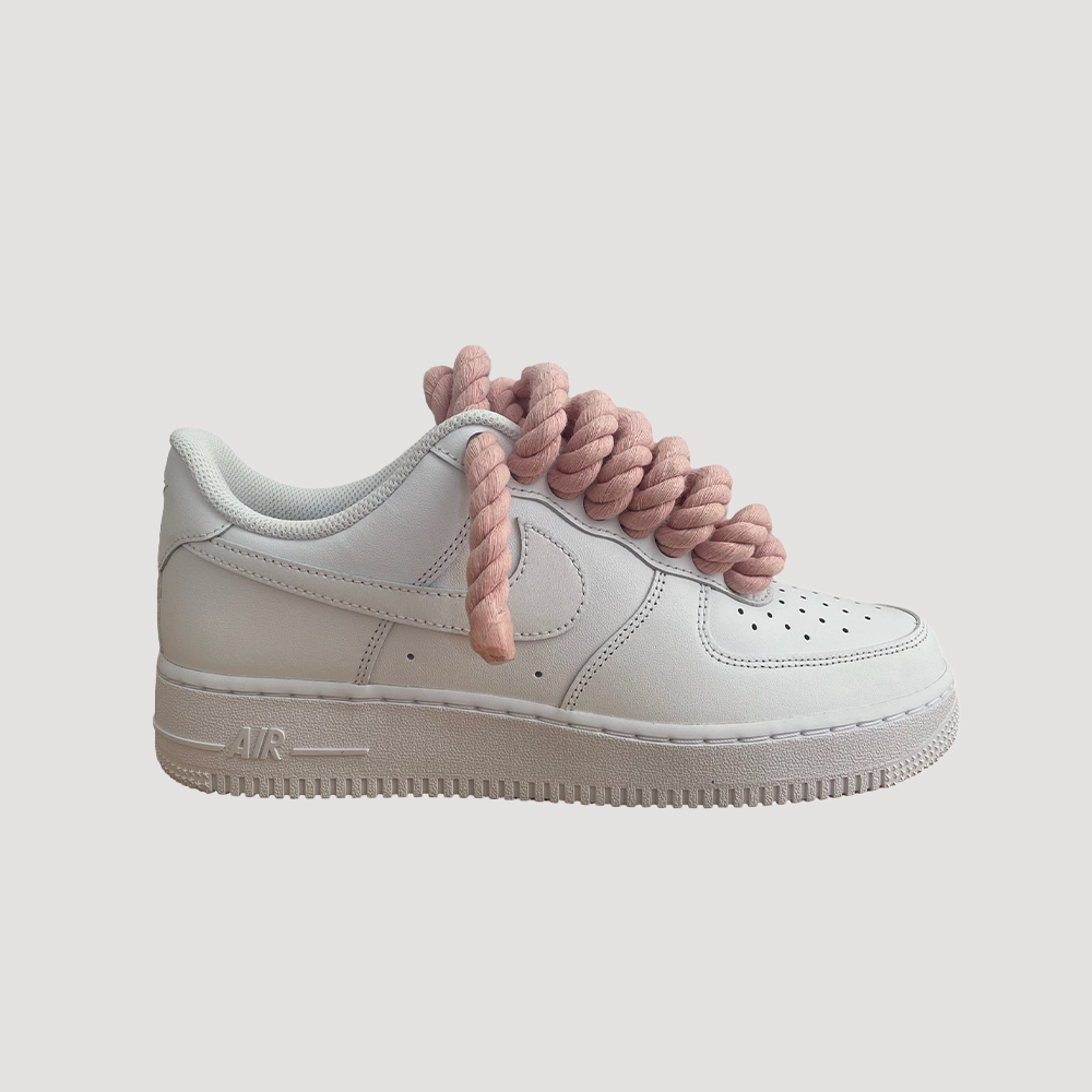 Custom Nike AIR Force 1 Sneaker - Dicke/Rope Schnürsenkel Weiß Pink