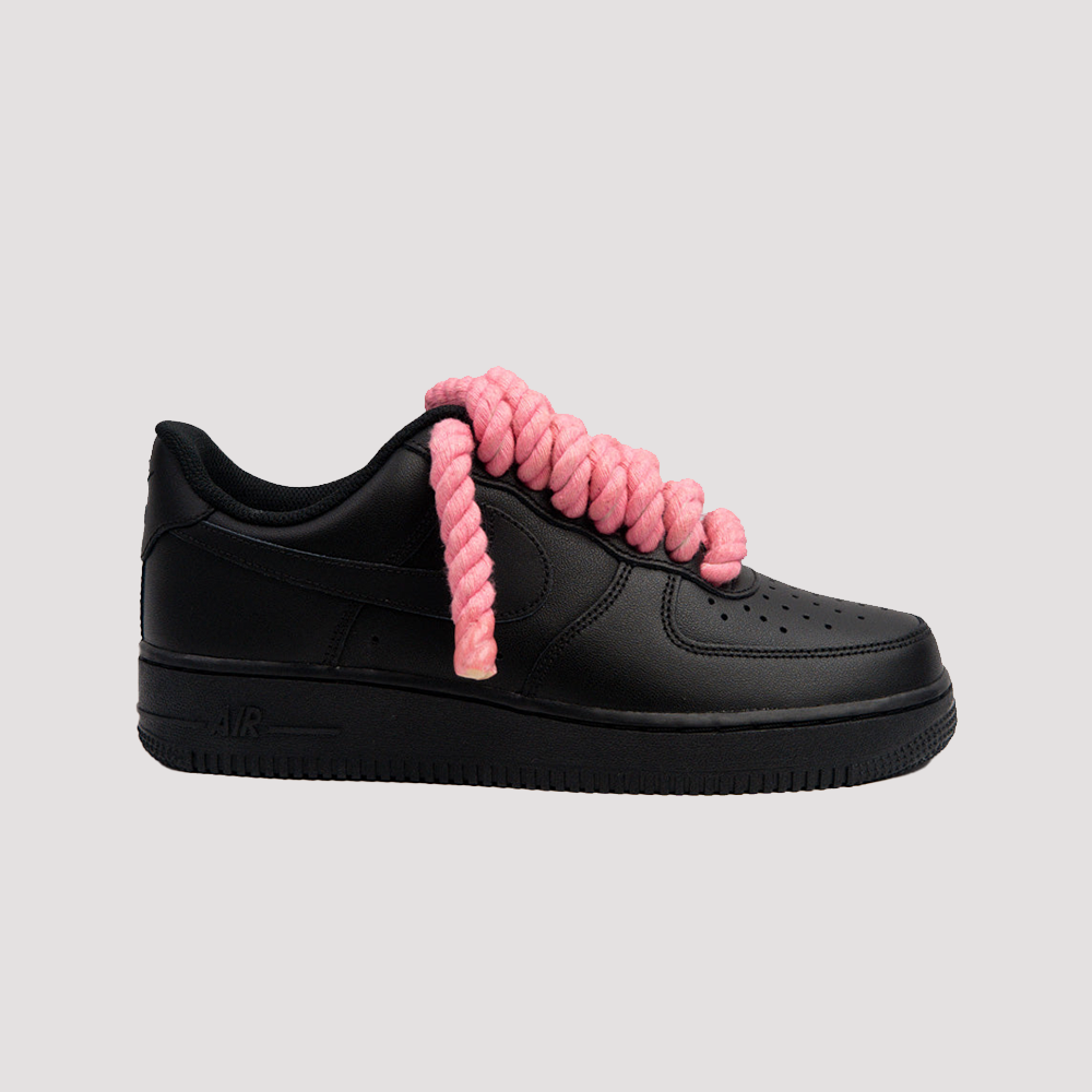 Custom Nike AIR Force 1 Sneaker - Dicke/Rope Schnürsenkel Schwarz Pink